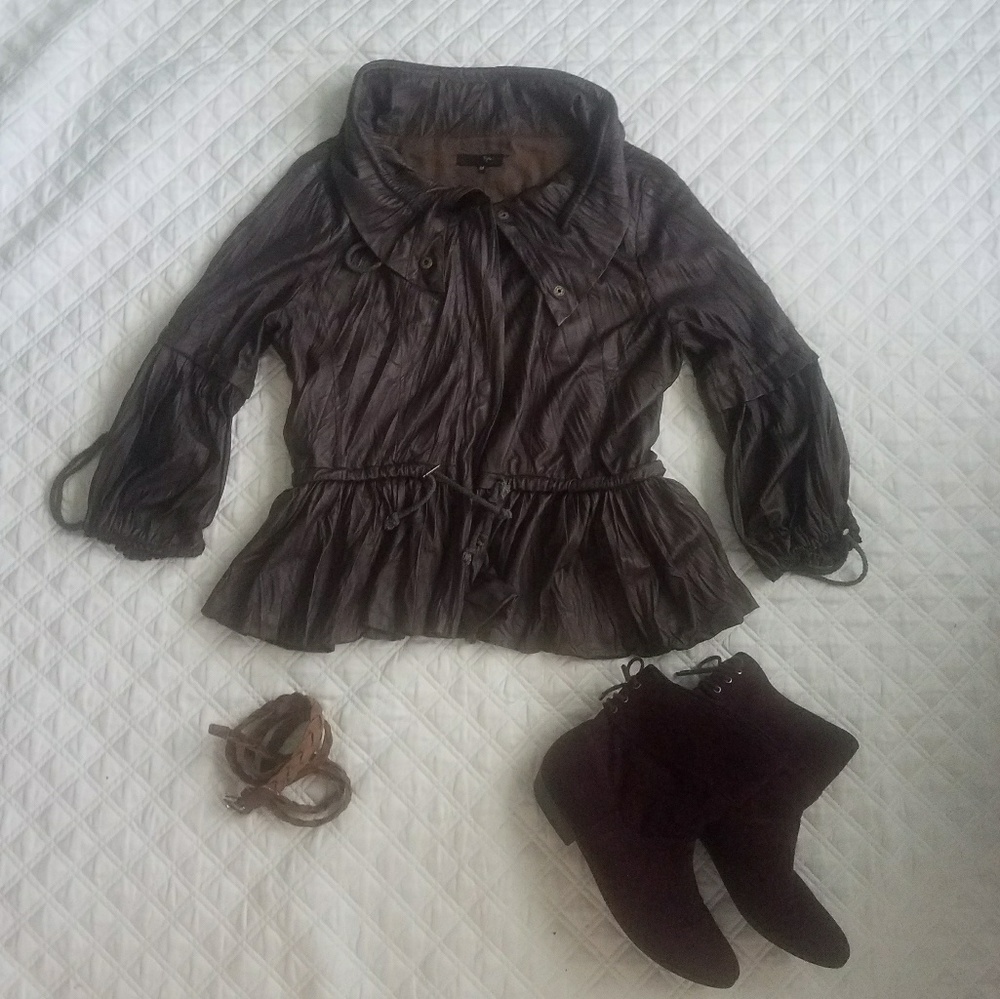 moto jacket utility jacket faux leather brown